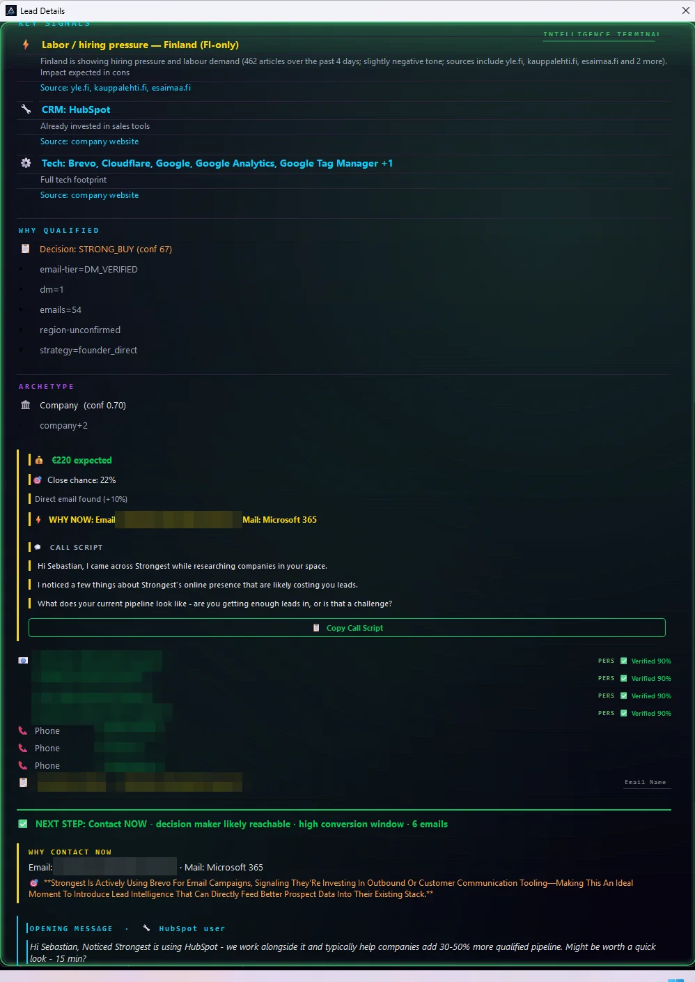 AtlasForgeX deep lead intelligence: STRONG_BUY decision, verified decision-maker contacts, call script and opening message